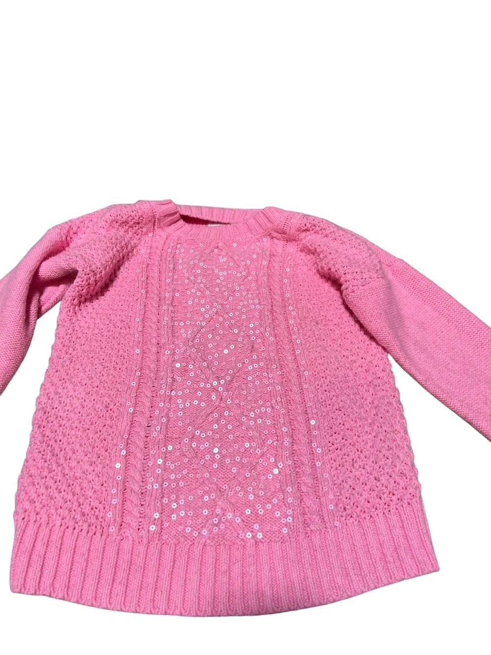 Justice Kids Girls Size 10 Crewneck Sweater Light Hot Pink Cableknit‎ Sequins